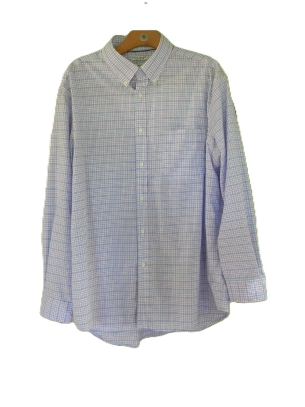 Jos. A. Bank Shirt Men's  175-35 Blue & Pink Plaid Cotton Stretch Tailored Fit